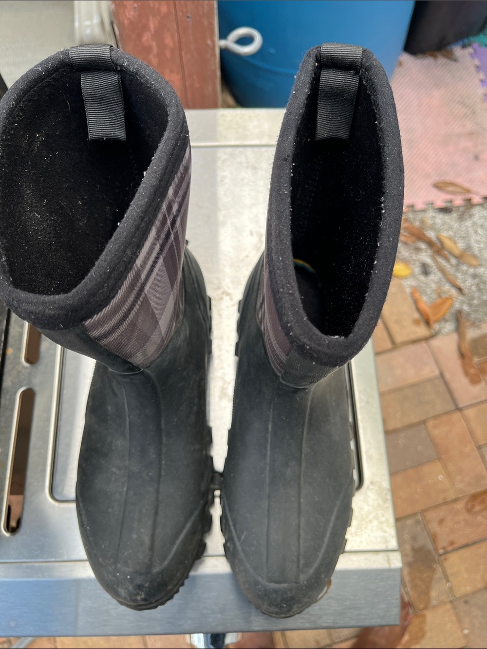 Tidewe black plaid Waterproof Winter Rain Boots with Plaid Cuff